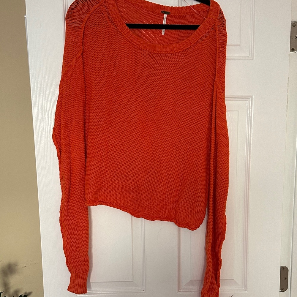 Free People Bright Orange Crew Neck Sweater